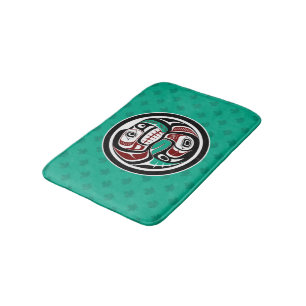 Native American Red Black Haida Art Otter Salmon Bath Mat