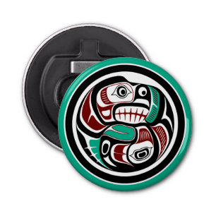 Native American Red Black Haida Art Otter Salmon Bottle Opener