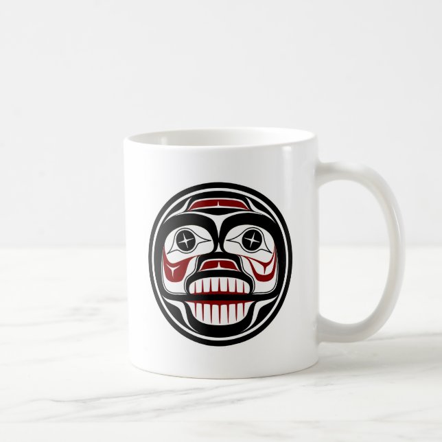 Native American Red Black Haida Art Otter Salmon Coffee Mug (Right)