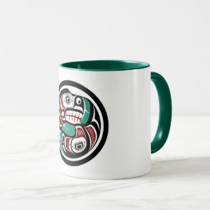 Native American Red Black Haida Art Otter Salmon Mug