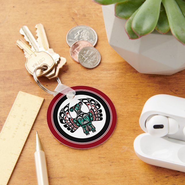 Native American Red Black Haida Art Thunderbird Key Ring (Desk)