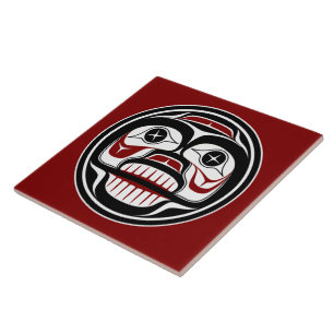 Native American Red Black Haida Art Weeping Skull Tile