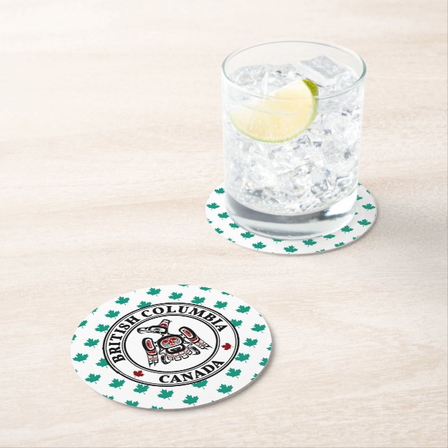 Native American Red Black Kaigani Thunderbird Round Paper Coaster (Insitu)