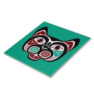 Native American Red Black Vector Art Kitty Tile