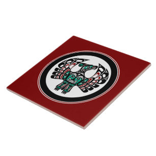 Native American Red Black Vector Art Thunderbird Tile