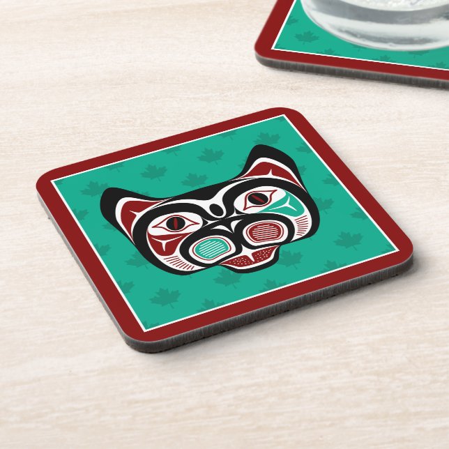 Native American Red Black Vector Graphics Kitty Be Coaster (Left Side)