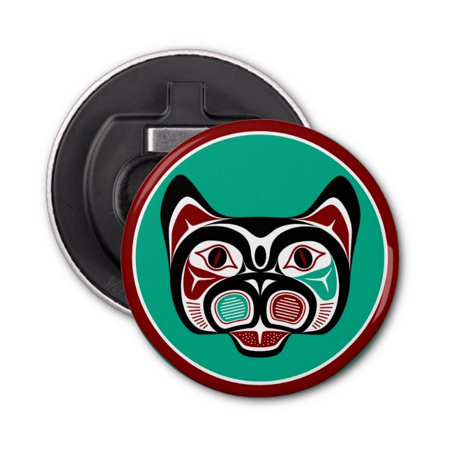 Native American Red Black Vector Haida Art Kitty Bottle Opener (Front)