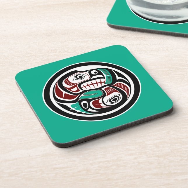 Native American Red Black White Haida Otter Salmon Coaster (Left Side)