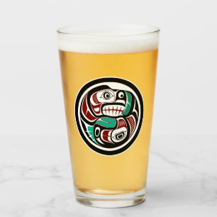 Native American Red Black White Haida Otter Salmon Glass