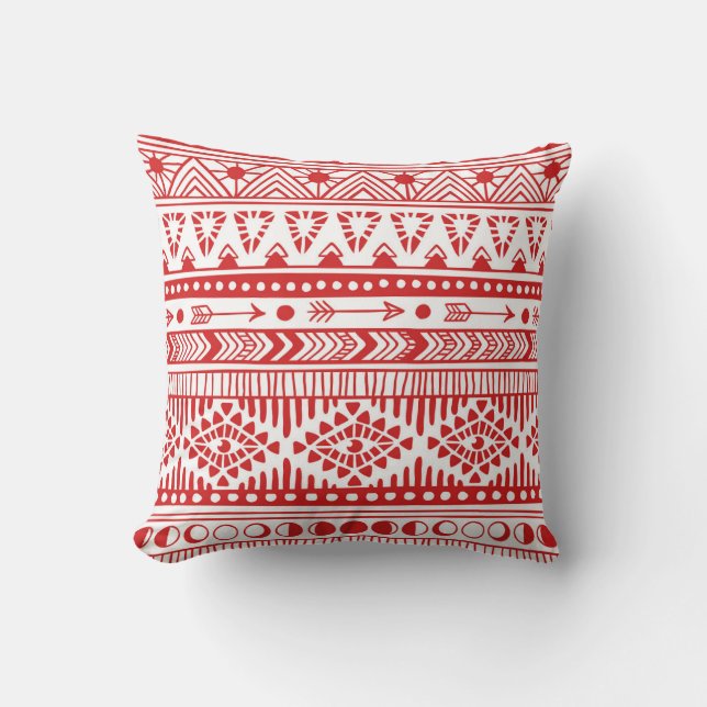 Native American: Red Ink Doodle. Cushion (Front)