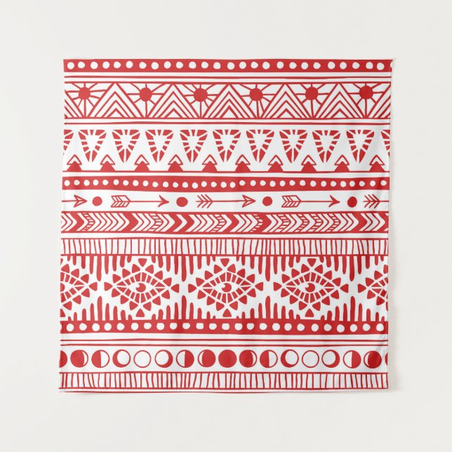 Native American: Red Ink Doodle. Tapestry (Front)