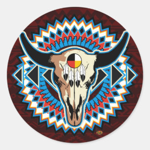 Native American Round skull sticker