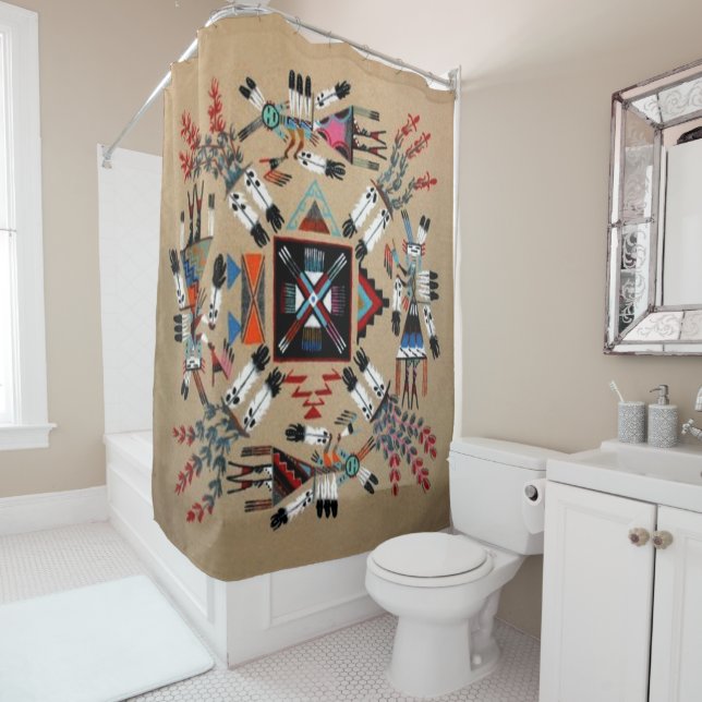 Native American Sand Idian Painting Shower Curtain (In Situ)