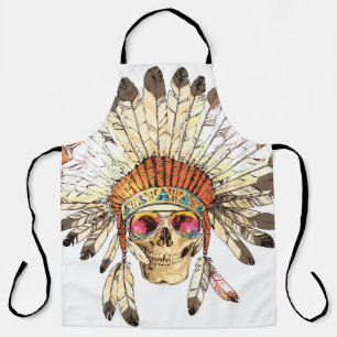 Native American Skull Fashion Illustration Apron