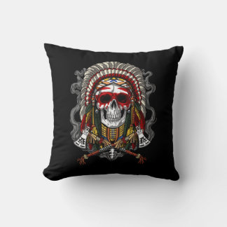 Native American Skull Indian Chief Headdress Cushion