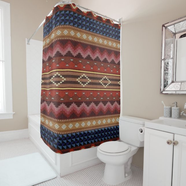 Native American Southwest Colourful Modern Boho Shower Curtain (In Situ)