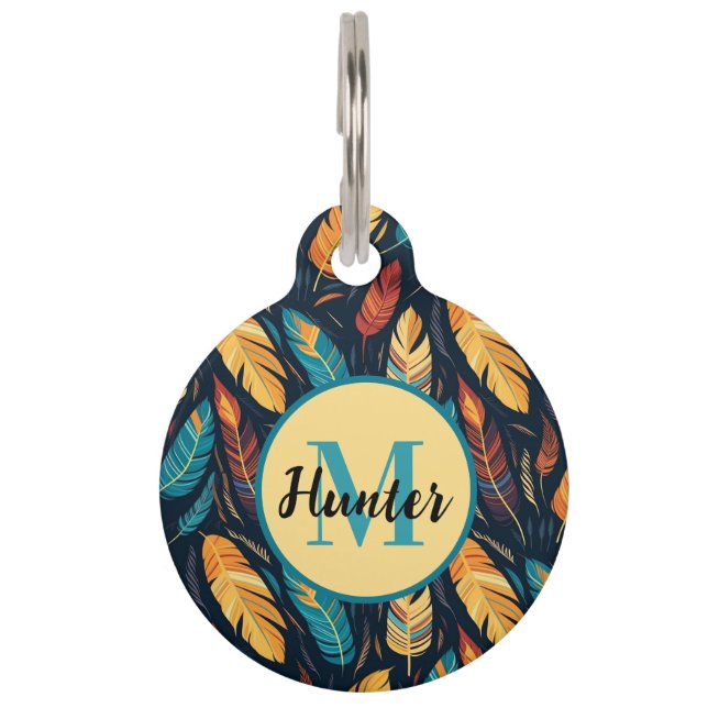 Native American Southwest Feather Personalised Pet Tag (Front)