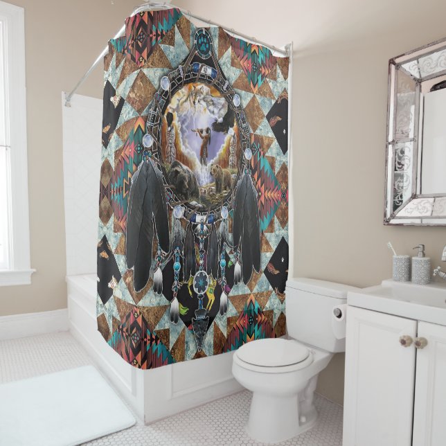 Native American Spirit Warrior Pullover Shower Curtain (In Situ)