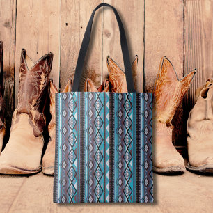 Native American Stripe Teal Black Purple Tote Bag