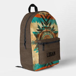 Native American Sunburst on Brown Suede Printed Backpack