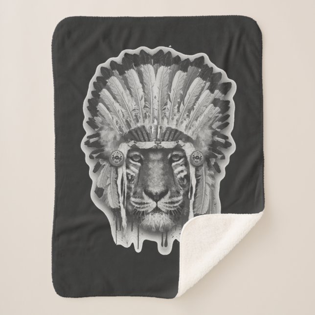 Native American Tiger Chief Sherpa Blanket (Front)