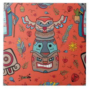 Native American Totem Orange Tile