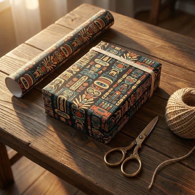 Native American Totem Poles and Feathers Design Wrapping Paper (Creator Uploaded)