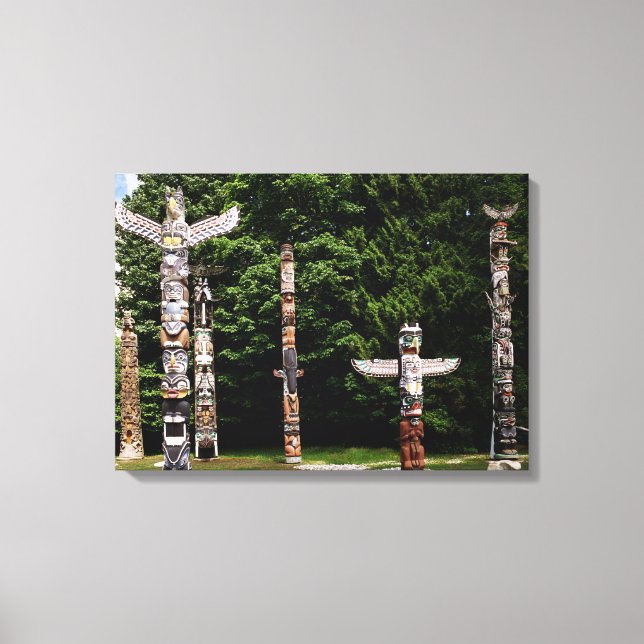 Native American totem poles, Vancouver, British Canvas Print (Front)