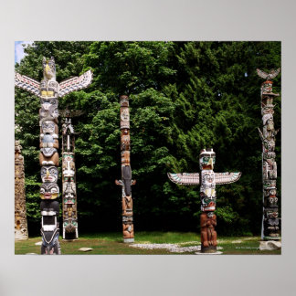 Native American totem poles, Vancouver, British Poster