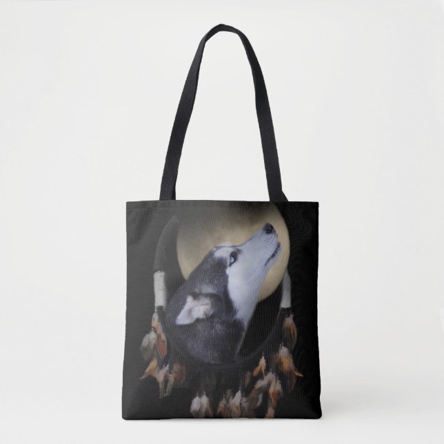Native American Totem the Dog Dreamcatcher Tote Bag (Front)