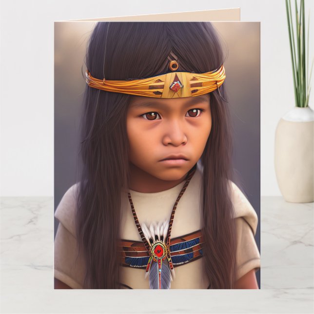 NATIVE AMERICAN TRIBAL BOY ART BIRTHDAY  CARD (Front)