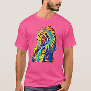 Native American Tribal Chief Red Cloud Colourful T-Shirt