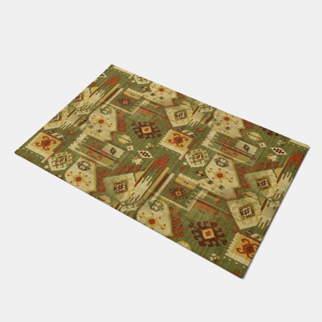 Native american tribal fabric I + your ideas Doormat (Angled)