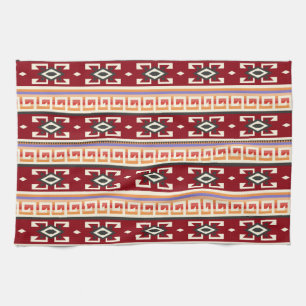 Native American Tribal Geometric Pattern Tea Towel