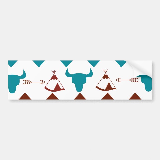 Native American Turquoise Red Chevron Tipi Skulls Bumper Sticker (Front)