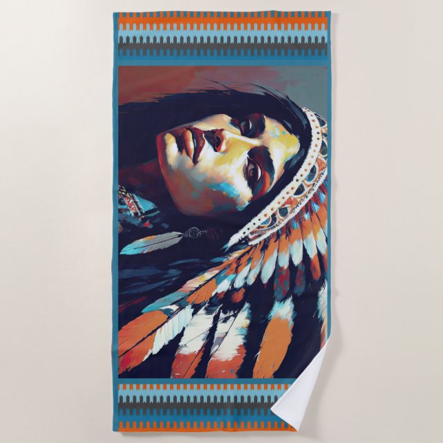 Native American Warrior Princess Beach Towel (Front)