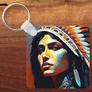 Native American Warrior Princess Key Ring