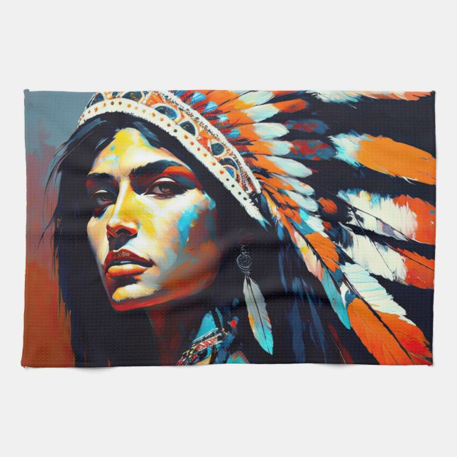 Native American Warrior Princess Tea Towel (Horizontal)