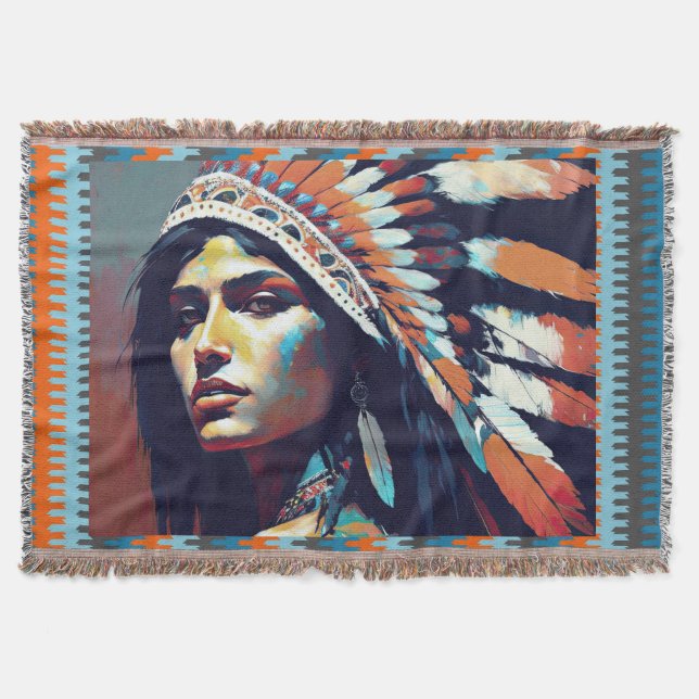 Native American Warrior Princess Throw Blanket (Front)