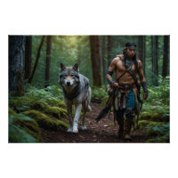Native American Warrior & Wolf Wildlife Design
