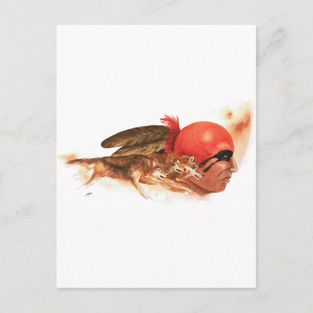 Native American Wolf Clan Cherokee Indian Warrior Postcard (Front)