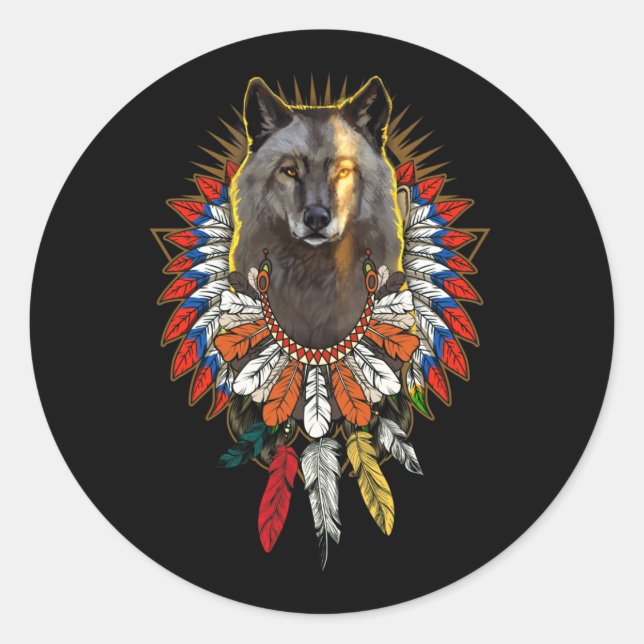 Native American Wolf Lovers Classic Round Sticker (Front)