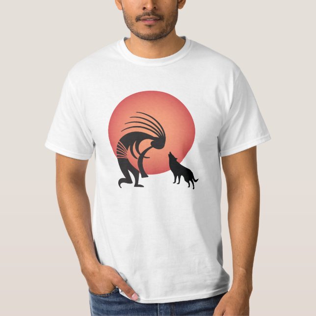 Native American Wolf Moon Kokopelli T-Shirt (Front)