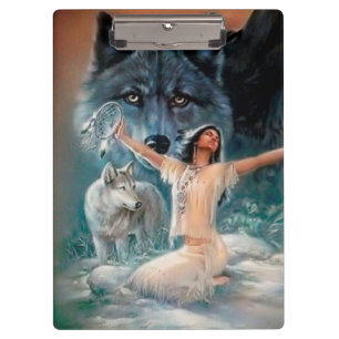 Native American Wolves and Dreamcatcher Clipboard