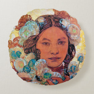 Native American Woman, Alphonse Mucha Throw Pillow