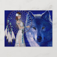 Native American Woman & Blue Wolf Design 2