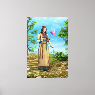 Native American Woman Forest Bird Art Canvas Print