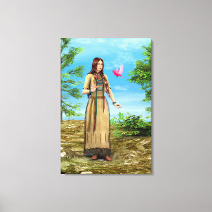 Native American Woman Forest Bird Art Canvas Print
