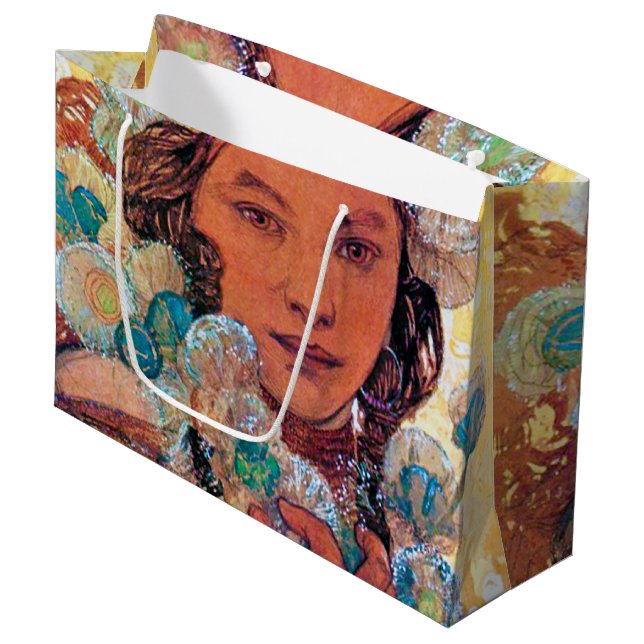 Native American Woman, Mucha Large Gift Bag (Front Angled)