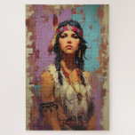 Native American Woman Portrait Puzzle<br><div class="desc">Celebrate bold color and expressive portrait art with this striking Native American woman puzzle. Featuring a beautifully painted female portrait with rich texture, vibrant tones, and an Indigenous-inspired aesthetic, this puzzle is perfect for anyone who loves cultural art, portrait illustration, southwestern style, and meaningful artistic designs. A unique choice for...</div>